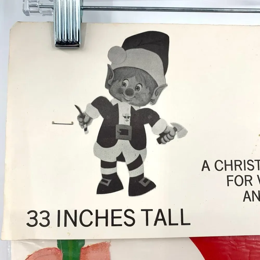 VTG Die Cut 33” Posable Christmas Elf Wall Door Window Decoration Sealed 60-70s?